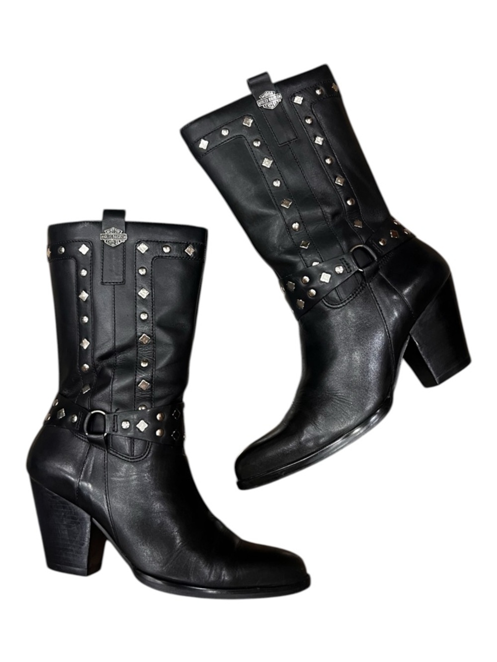 Harley Davidson Women’s Strut 81809 Black Leather Studded Biker Boots 8M